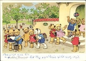 Künstler Ansichtskarte / Postkarte Baumgarten, Fritz, O schöne Ferienzeit, Bärenkinder im Schulhof