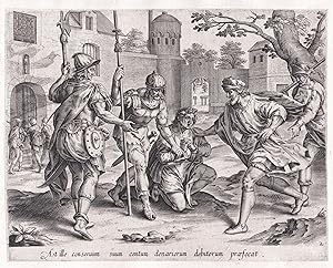 Bild des Verkufers fr At ille conserum suum centum denariorum debitorum praefocat" - The Servant Sending his Fellow Servant to Prison / Parable of the unmerciful servant / Schalksknecht / Bible Bibel zum Verkauf von Antiquariat Steffen Vlkel GmbH