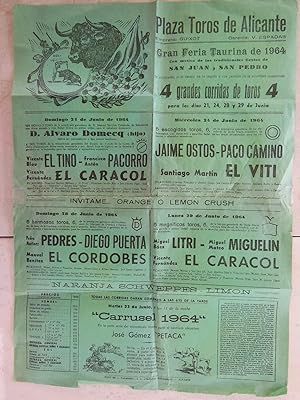 Poster: PLAZA TOROS DE ALICANTE, 1964. EL CORDOBÉS, LITRI, MIGUELIN, EL CARACOL, EL VITI, JAIME O...