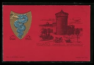 In rilievo-Cartolina Milano, Castello Sforzesco, Wappen