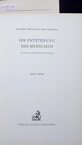 Seller image for DIE ENTSTEHUNG DES MENSCHEN. for sale by Antiquariat Bookfarm