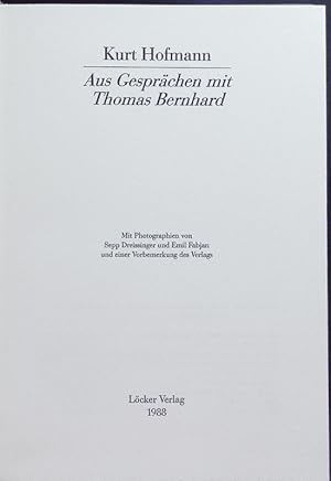 Seller image for Aus Gesprchen mit Thomas Bernhard. for sale by Antiquariat Bookfarm
