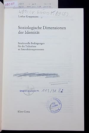 Bild des Verkufers fr Soziologische Dimensionen der Identitt. Strukturelle Bedingungen fr die Teilnahme an Interaktionsprozessen zum Verkauf von Antiquariat Bookfarm