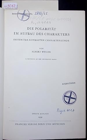 Seller image for DIE POLARITAT IM AUFBAU DES CHARAKTERS. SYSTEM DER KONKRETEN CHARAKTERKUNDE for sale by Antiquariat Bookfarm