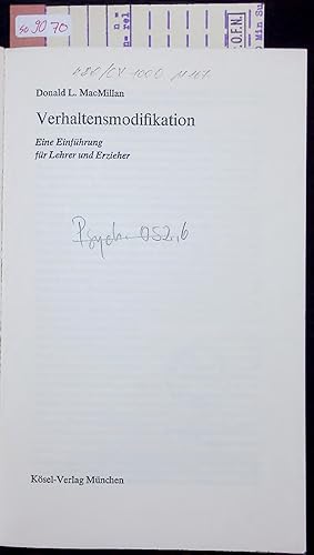 Imagen del vendedor de Verhaltensmodifikation. Eine Einfhrung fr Lehrer und Erzieher a la venta por Antiquariat Bookfarm