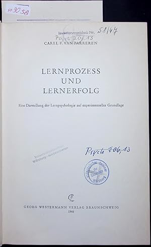 Seller image for LERNPROZESS UND LERNERFOLG. Eine Darstellung der Lernpsychologie auf experimenteller Grundlage for sale by Antiquariat Bookfarm