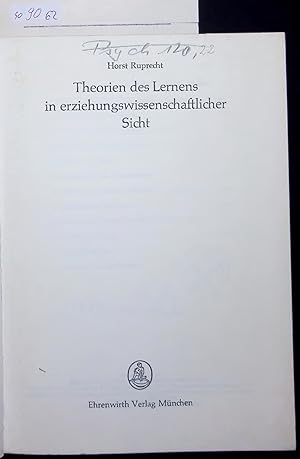 Seller image for Theorien des Lernens in erziehungswissenschaftlicher Sicht. for sale by Antiquariat Bookfarm