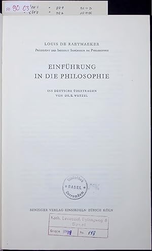 Seller image for EINFHRUNG IN DIE PHILOSOPHIE. for sale by Antiquariat Bookfarm