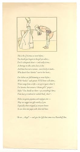 Bild des Verkufers fr [Broadside, caption title]: This is the Christmas as never before, You should give lingerie to the girl you adore. zum Verkauf von Between the Covers-Rare Books, Inc. ABAA