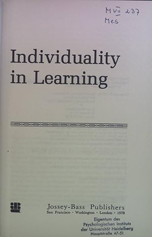 Imagen del vendedor de Individuality in Learning. a la venta por books4less (Versandantiquariat Petra Gros GmbH & Co. KG)