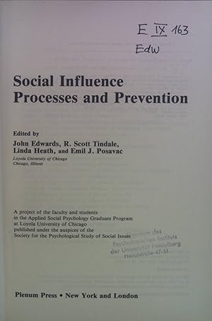 Seller image for Social Influence Processes and Prevention. Social Psychological Applications to Social Issues, vol. 1. for sale by books4less (Versandantiquariat Petra Gros GmbH & Co. KG)