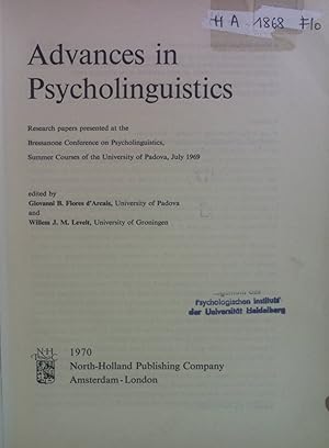 Bild des Verkufers fr Advances in Psycholinguistics; zum Verkauf von books4less (Versandantiquariat Petra Gros GmbH & Co. KG)