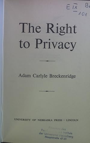 Seller image for The Right to Privacy. for sale by books4less (Versandantiquariat Petra Gros GmbH & Co. KG)