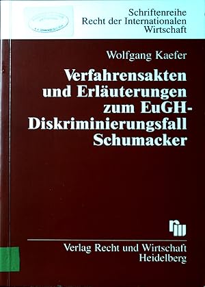 Bild des Verkufers fr Verfahrensakten und Erluterungen zum EuGH-Diskriminierungsfall Schumacker : eine Fallstudie zur Vereinbarkeit deutscher ESt-Normen mit Gemeinschaftsrecht. Schriftenreihe Recht der internationalen Wirtschaft ; Bd. 52. zum Verkauf von books4less (Versandantiquariat Petra Gros GmbH & Co. KG)