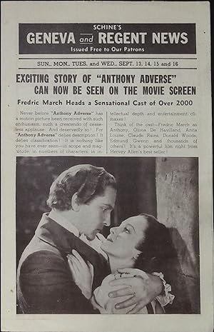 Bild des Verkufers fr Anthony Adverse Local Theater Herald 1936 Fredric March, Olivia De Havilland zum Verkauf von AcornBooksNH