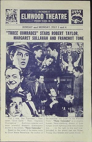 Seller image for Three Comrades Local Theater Herald 1938 Robert Taylor, Margaret Sullavan for sale by AcornBooksNH
