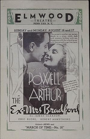 Imagen del vendedor de The Ex-Mrs. Bradford Local Theater Herald 1936 William Powell, Jean Arthur a la venta por AcornBooksNH