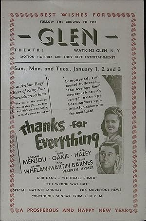 Seller image for Thanks for Everything Local Theater Herald 1938 Adolphe Menjou, Jack Oakie for sale by AcornBooksNH