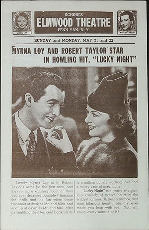 Seller image for Lucky Night Local Theater Herald 1939 Myrna Loy, Robert Taylor for sale by AcornBooksNH