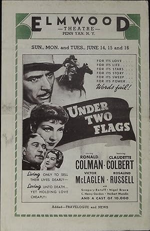 Seller image for Under Two Flags Local Theater Herald 1936 Ronald Colman, Claudette Colbert for sale by AcornBooksNH