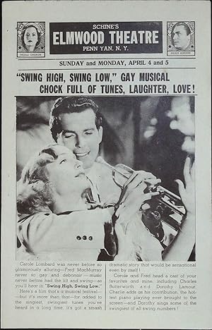 Image du vendeur pour Swing High, Swing Low Local Theater Herald 1937 Carole Lombard, Fred MacMurray mis en vente par AcornBooksNH