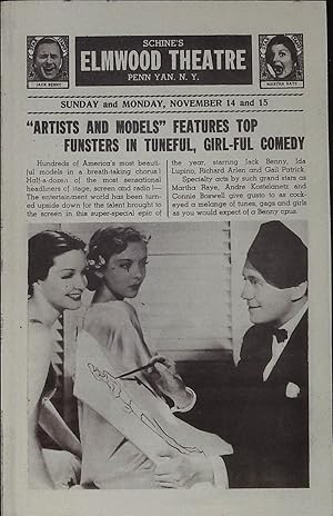 Bild des Verkufers fr Artists and Models Local Theater Herald 1937 Jack Benny, Ida Lupino zum Verkauf von AcornBooksNH