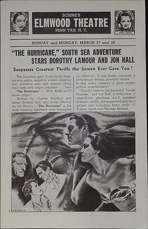 Imagen del vendedor de The Hurricane Local Theater Herald 1937 Dorothy Lamour, Jon Hall a la venta por AcornBooksNH