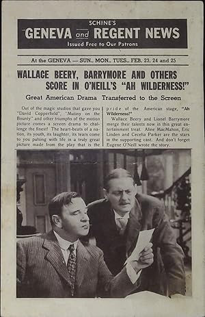 Immagine del venditore per Ah Wilderness Local Theater Herald 1935 Wallace Beery, Lionel Barrymore, Aline MacMahon, Cecilia Parker, Eric Linden, Spring Byington, Mickey Rooney venduto da AcornBooksNH