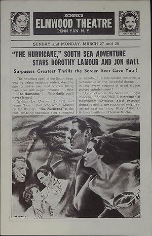 Imagen del vendedor de The Hurricane Local Theater Herald 1937 Dorothy Lamour, Jon Hall a la venta por AcornBooksNH
