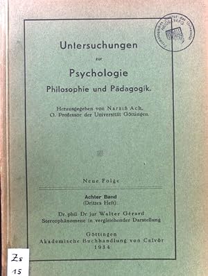 Seller image for Untersuchungen zur Psychologie, Philosophie und Pdagogik. Neue Folge. Stereophnomene in vergleichender Darstellung. Bd. 8, H. 3 for sale by books4less (Versandantiquariat Petra Gros GmbH & Co. KG)