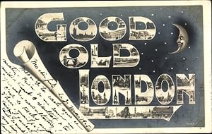 Imagen del vendedor de Buchstaben Ansichtskarte / Postkarte London City England, Ortsansichten, Good Old London, Mond, Tower Bridge, Big Ben a la venta por akpool GmbH