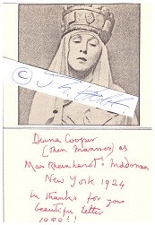 Image du vendeur pour DIANA COOPER (Diana Olivia Winifred Maud Cooper, Viscountess Norwich, 1892 in London als Lady Diana Manners-1986) britische Schauspielerin, Schriftstellerin und eine der fhrenden Persnlichkeiten in der Londoner High Society zu Beginn des 20. Jahrhunderts. Besser bekannt war sie als Lady Diana Cooper. mis en vente par Herbst-Auktionen