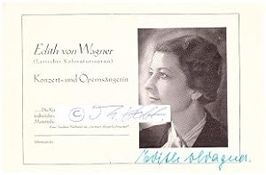 Seller image for EDITH VON WAGNER (Daten unbekannt) deutsche Opernsngerin, Lyrischer Koloratursopran for sale by Herbst-Auktionen