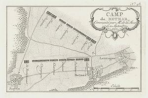 Image du vendeur pour Plan mit Karte der Umgebung zwischen Bettmar u. Liedingen sowie Truppenstellungen im Jahre 1757 ('Camp de Betmar . 1757'). mis en vente par Antiquariat Norbert Haas