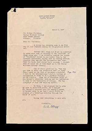 Typed Letter Signed to Arthur Steinhaus discussing Touchdown