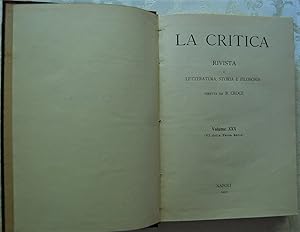 Seller image for LA CRITICA. RIVISTA DI LETTERATURA, STORIA E FILOSOFIA. VOLUME XXX (VI DELLA TEZA SERIE). for sale by Studio Bibliografico Olubra