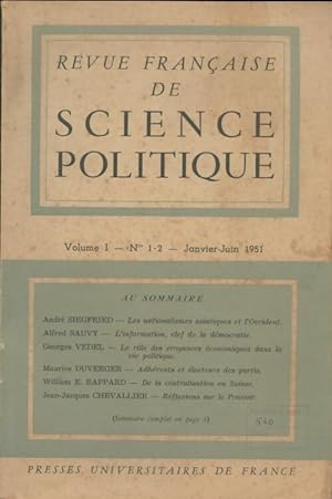 Revue fran aise de sience politique Volume I n 1-2 1951 - Collectif