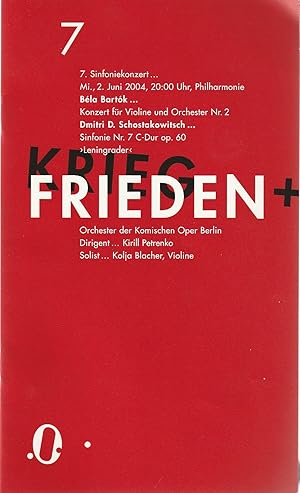 Bild des Verkufers fr Programmheft 7. SINFONIEKONZERT 2. Juni 2004 Philharmonie zum Verkauf von Programmhefte24 Schauspiel und Musiktheater der letzten 150 Jahre