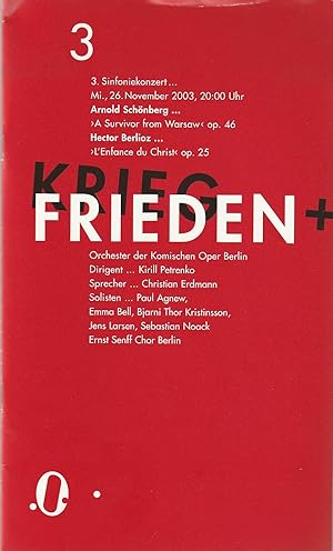 Bild des Verkufers fr Programmheft 3. SINFONIEKONZERT 26. November 2003 zum Verkauf von Programmhefte24 Schauspiel und Musiktheater der letzten 150 Jahre