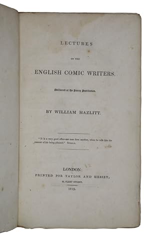 Seller image for Lectures on the English comic writers for sale by Antiquates Ltd - ABA, ILAB