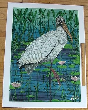 Woodstork, an original copper plate engraving from the collection of twenty Birds of Florida. 1/2...