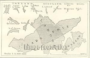 Comparative Size of British and Foreign Lakes,1881 1800s Antique Map