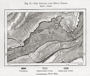 The Bridges over the Menai Strait,1881 1800s Antique Map