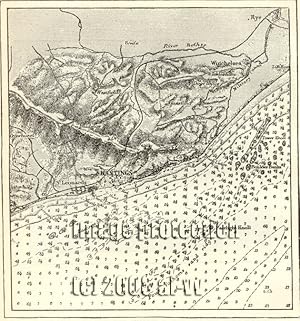 Hastings on the south coast of England, in East Sussex,1881 1800s Antique Map