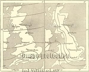 Isothermal Lines of the British Isles for July and January According to Buchan,1881 1800s Antique...