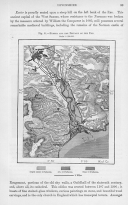 Exeter on the River Exe in Devon, England,1881 1800s Antique Map