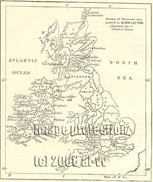1881 Antique Diocesan Map of the British Isles