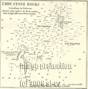 Eddystone Rocks ,1881 1800s Antique Map from an Admiralty Chart