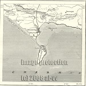 Portland island located off the south coast of Dorset, England,1881 1800s Antique Map