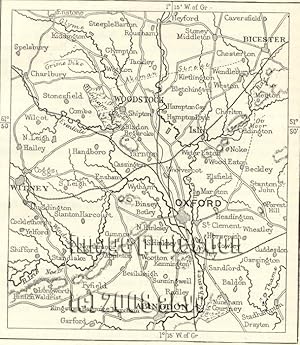 Oxford and environs in Oxfordshire, England,1881 1800s Antique Map